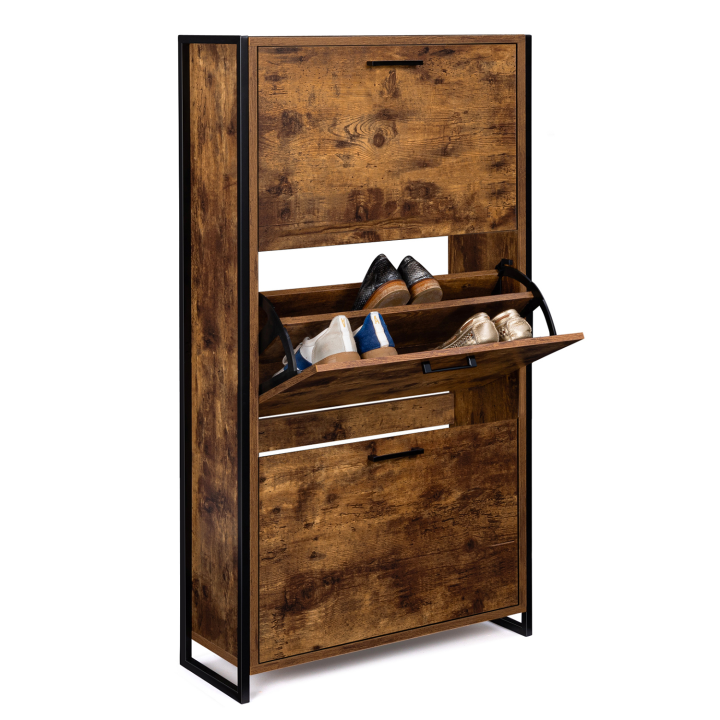 Mueble zapatero industrial de 3 puertas en madera envejecida - DAYTON | ID Market