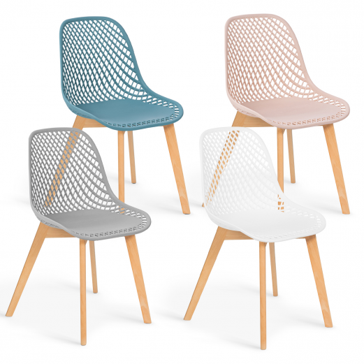 Chaises blanches design ajourées pieds en bois x4 - MANDY