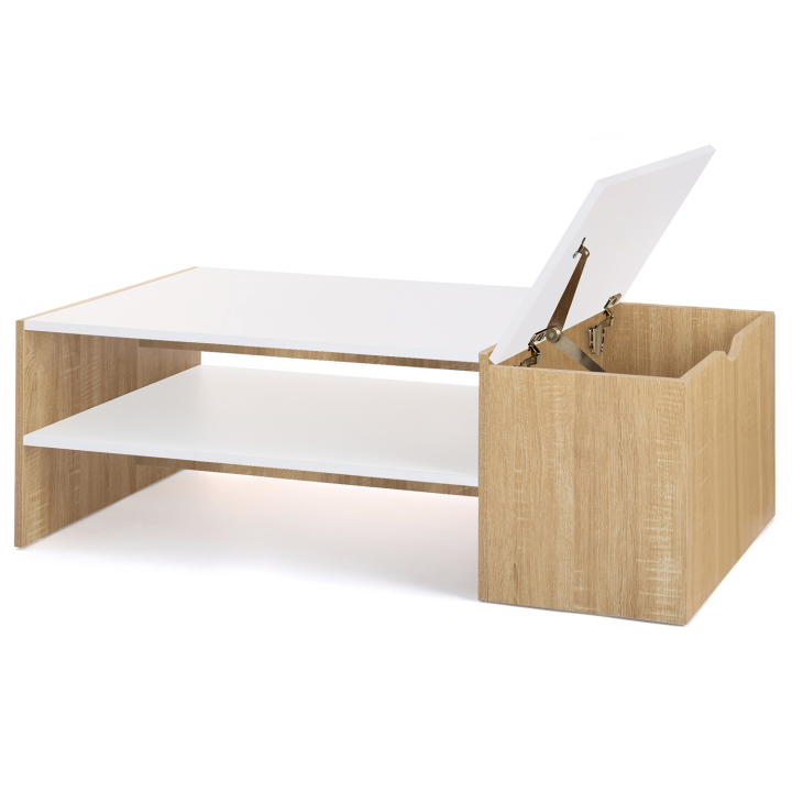 Table basse bar contemporaine IZIA avec coffre bois et blanc