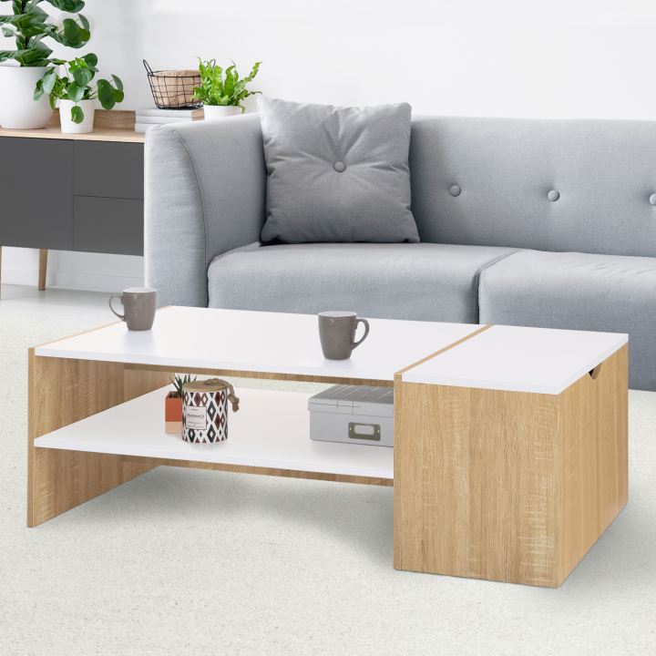 Table basse bar contemporaine IZIA avec coffre bois et blanc