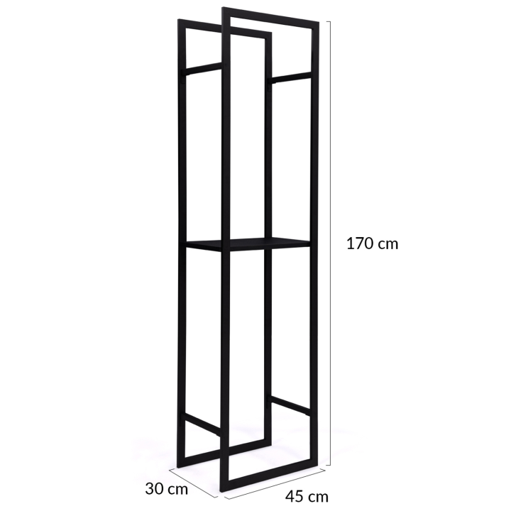 Range bûches vertical acier noir avec étagère H.170 CM pour cheminée