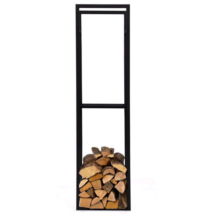 Range bûches vertical acier noir avec étagère H.170 CM pour cheminée