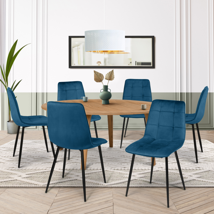 Lot de 6 chaises MILA en velours bleu pour salle à manger