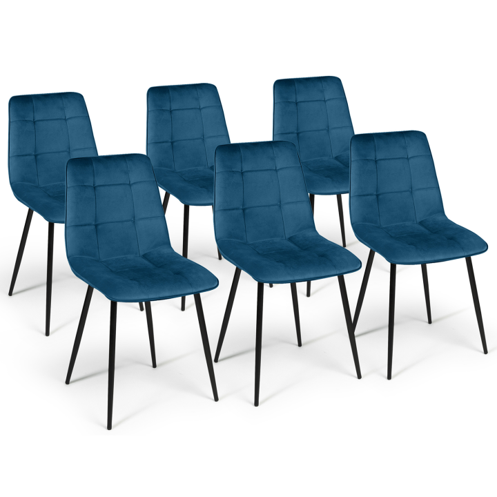 Lot de 6 chaises MILA en velours bleu pour salle à manger