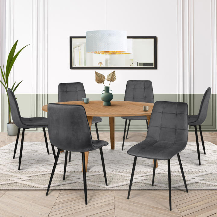 Lot de 6 chaises MILA en velours gris foncé pour salle à manger