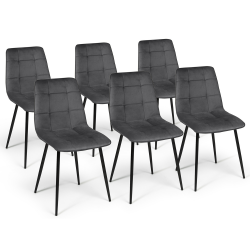 Lot de 6 chaises MILA en velours gris foncé pour salle à manger