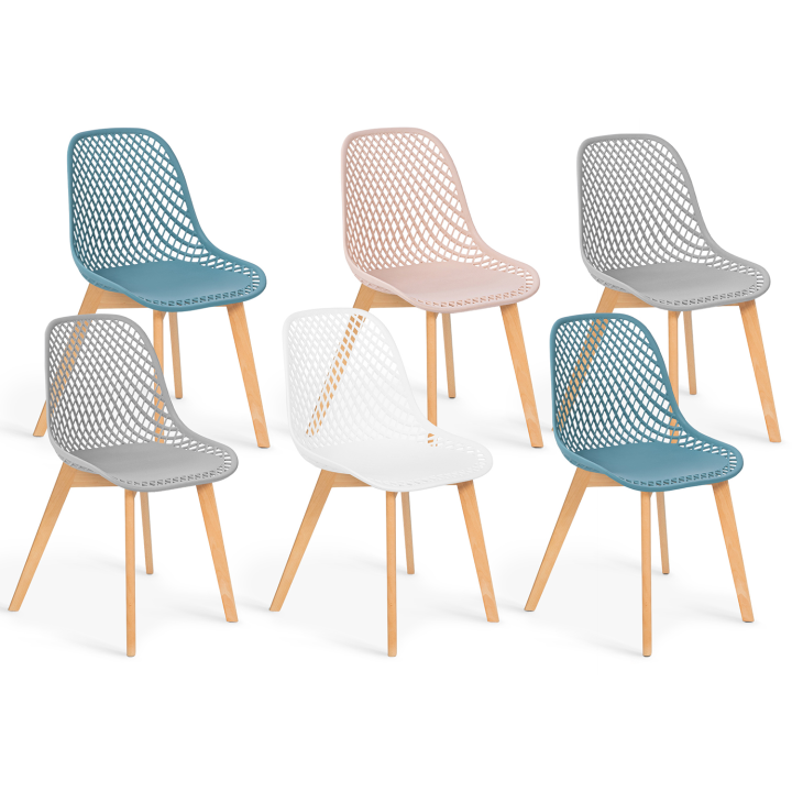 Lot de 6 chaises MANDY mix color pastel rose, blanc, gris clair X2, bleu X2