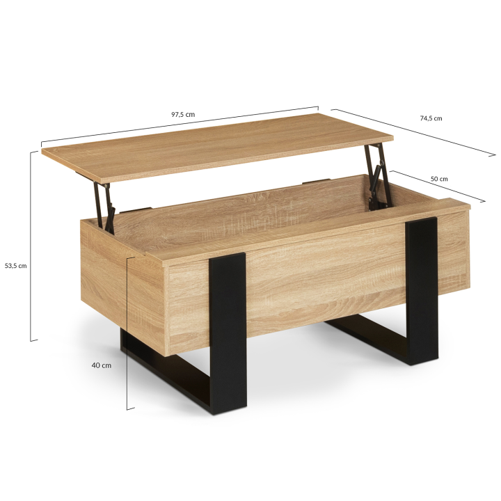 Table basse plateau relevable PHOENIX bois et noir