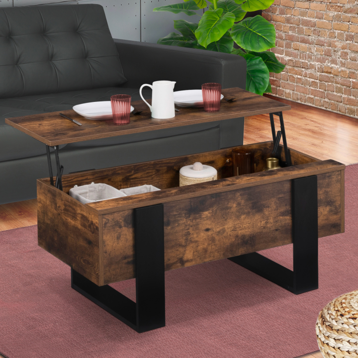 Table basse plateau relevable PHOENIX bois effet vieilli et noir