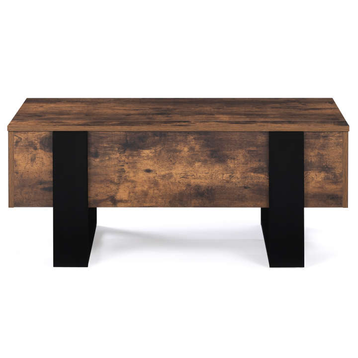 Table basse plateau relevable PHOENIX bois effet vieilli et noir