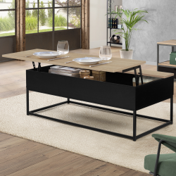 Table basse noire plateau relevable façon hêtre BOSTON design industriel