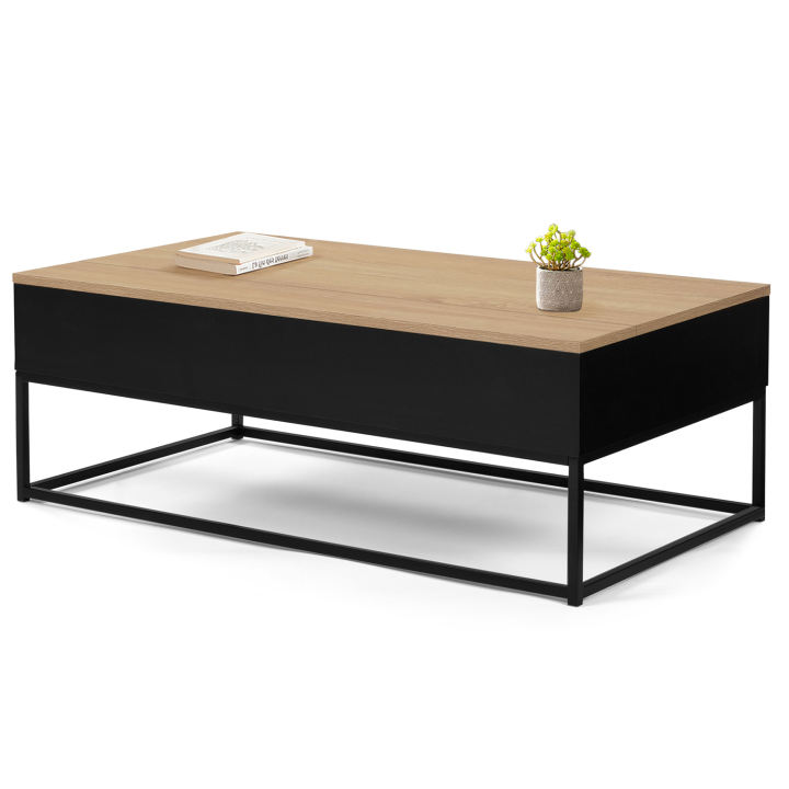 Table basse noire plateau relevable façon hêtre BOSTON design industriel