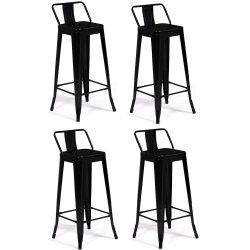 Lot de 4 tabourets de bar LENY métal noir mat et dossier aspect brut factory