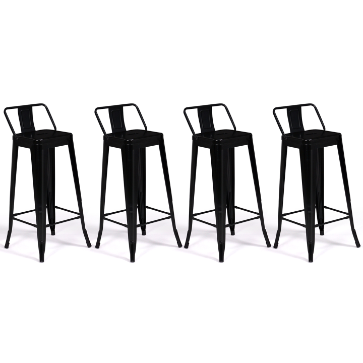 Lot de 4 tabourets de bar LENY métal noir mat et dossier aspect brut factory