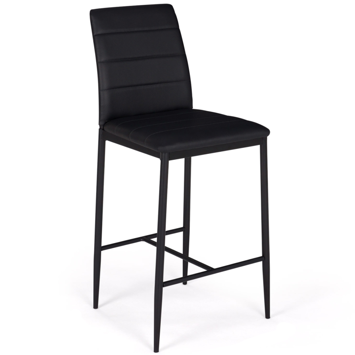 Lot de 4 tabourets ROMANE en PVC noir avec dossier H. assise 65 CM chaises de bar rembourrées