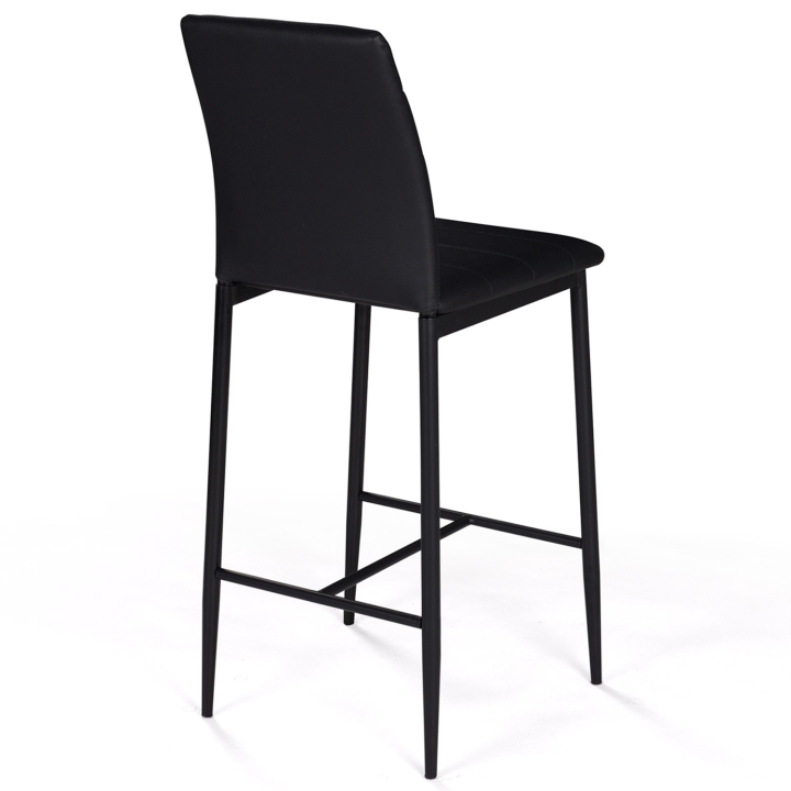 Lot de 4 tabourets ROMANE en PVC noir avec dossier H. assise 65 CM chaises de bar rembourrées