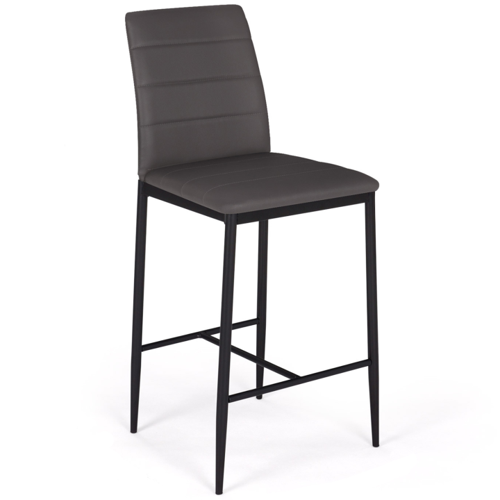 Lot de 4 tabourets ROMANE en PVC gris avec dossier H. assise 65 CM chaises de bar rembourrées