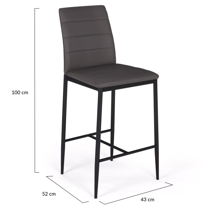 Lot de 4 tabourets ROMANE en PVC gris avec dossier H. assise 65 CM chaises de bar rembourrées