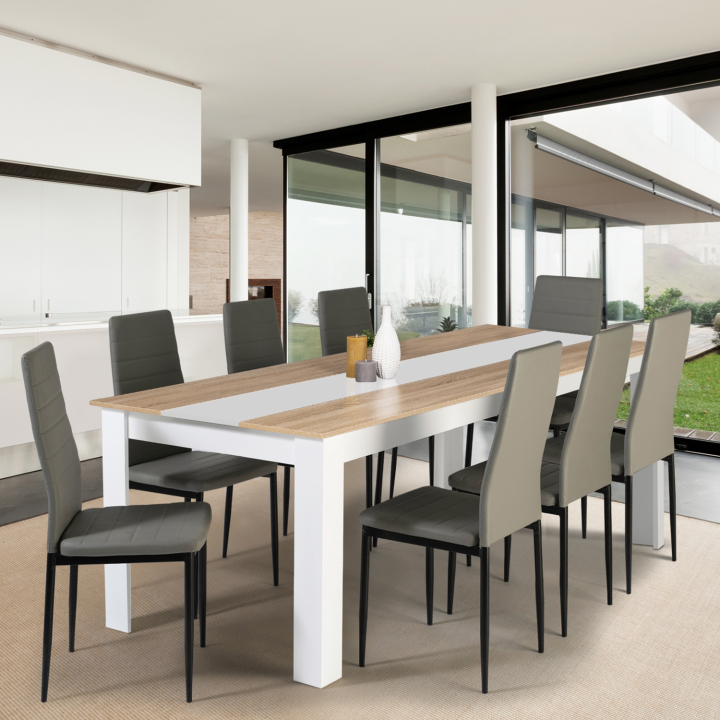 Mesa de comedor 8 personas 160 cm imitación haya y blanco - GEORGIA | ID Market