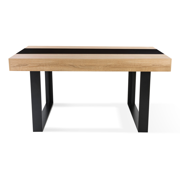 Table à manger rectangle PHOENIX 6 personnes bois et noir bande centrale noire 160 cm