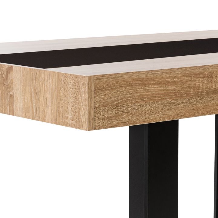 Table à manger rectangle PHOENIX 6 personnes bois et noir bande centrale noire 160 cm