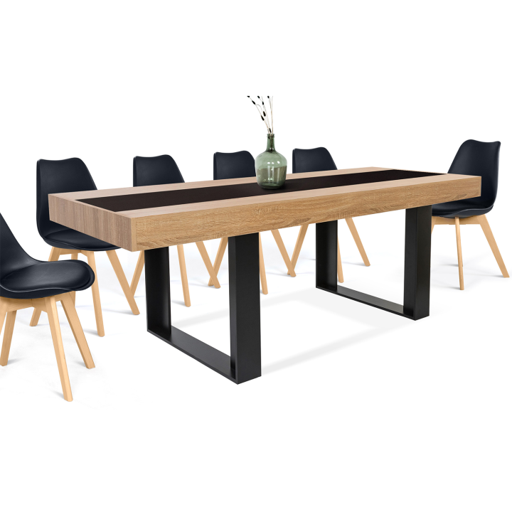 Mesa de comedor industrial de madera y negro para 10 personas 200 cm - PHOENIX | ID Market