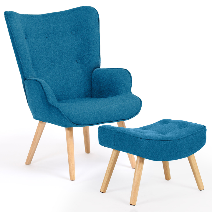 Fauteuil scandinave IVAR + repose pieds bleu canard