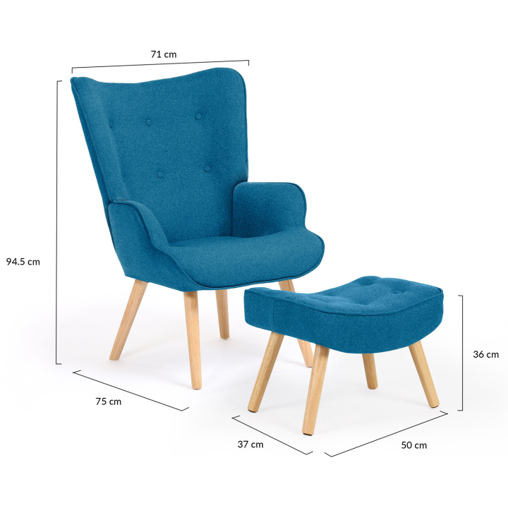 Fauteuil scandinave IVAR + repose pieds bleu canard