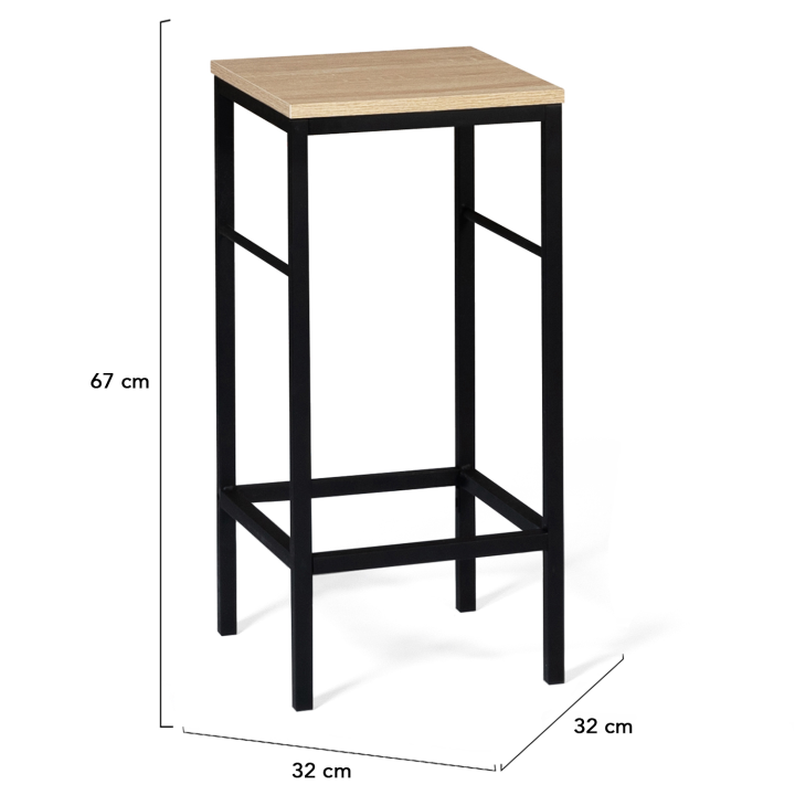 Ensemble ilot central UGO 110 cm bois noir et imitation hêtre avec rangements et 4 tabourets de bar DETROIT design industriel