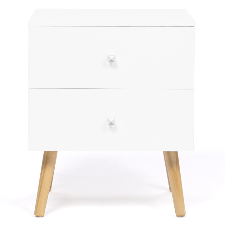 Lot de 2 tables de chevet EMMIE 2 tiroirs scandinaves bois et blanc