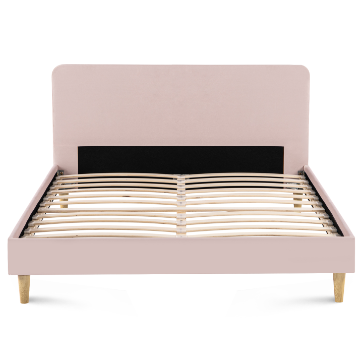 Cama escandinava rosa 140x190 cm efecto terciopelo - BALTA | ID Market