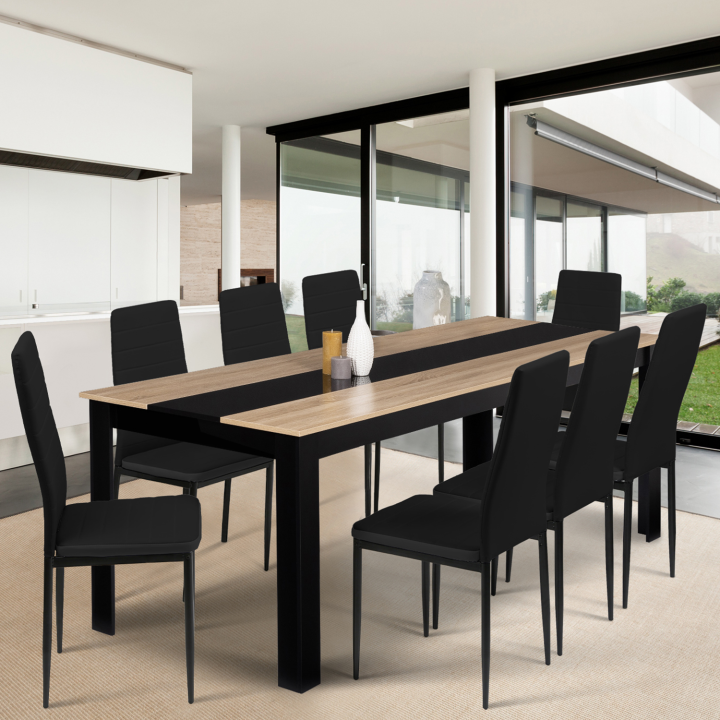 Mesa de comedor 8 personas 160 cm negro y haya imitación - GEORGIA | ID Market