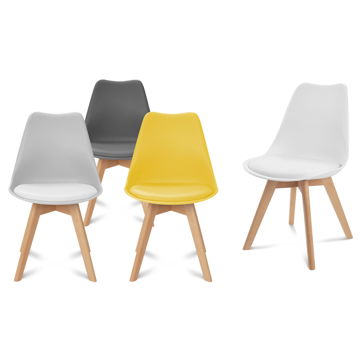 Lot de 4 chaises scandinaves SARA mix color gris foncé, gris clair, blanc et jaune