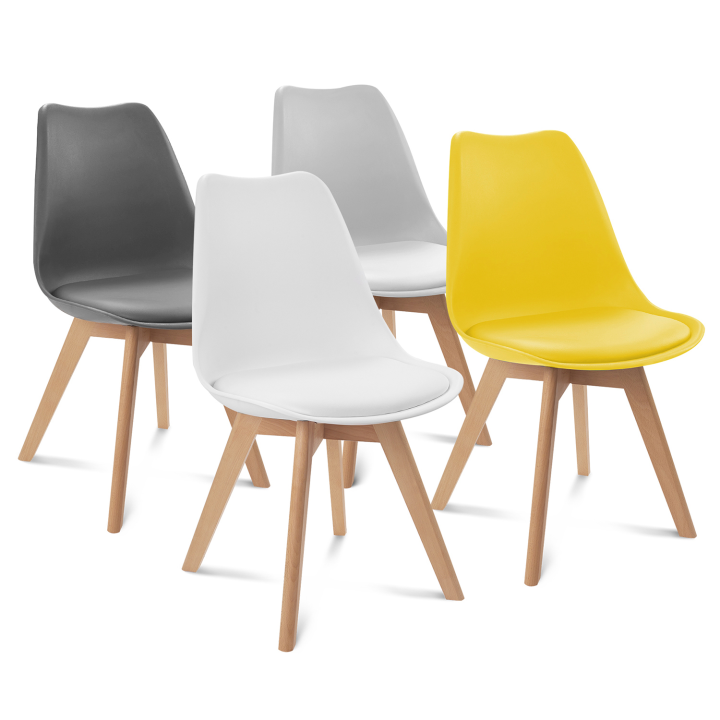 Lot de 4 chaises scandinaves SARA mix color gris foncé, gris clair, blanc et jaune