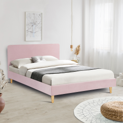 Cama escandinava rosa 140x190 cm efecto terciopelo - BALTA | ID Market