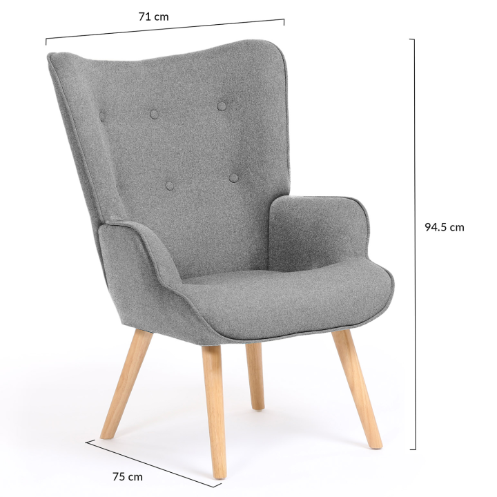 Fauteuil scandinave IVAR en tissu gris clair