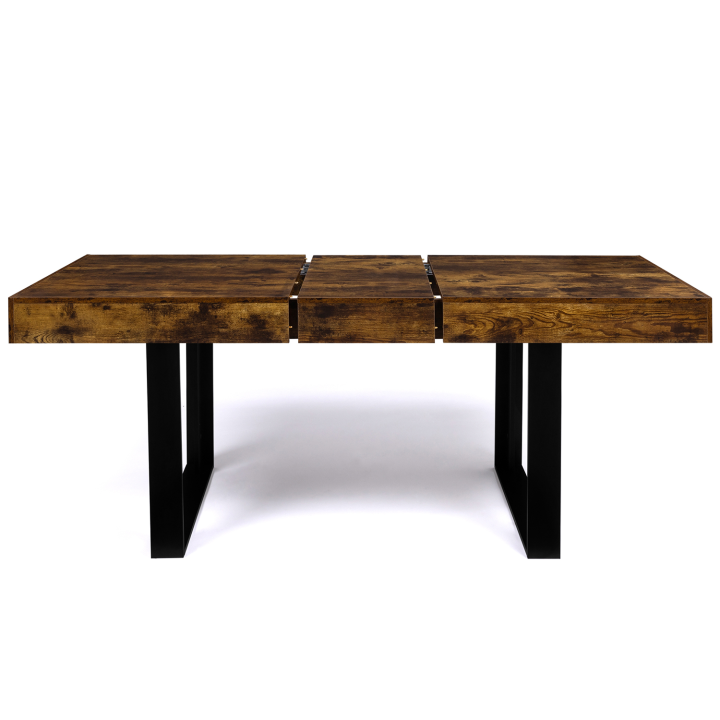 Table à manger extensible rectangle PHOENIX 6-10 personnes bois effet vieilli et noir 160-200 cm