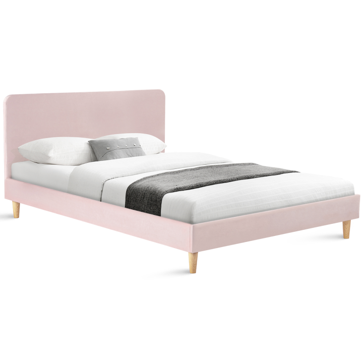 Cama escandinava rosa 140x190 cm efecto terciopelo - BALTA | ID Market