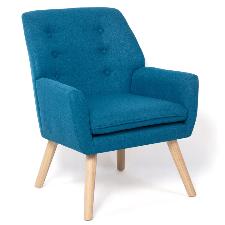 Fauteuil scandinave NAT en tissu bleu canard