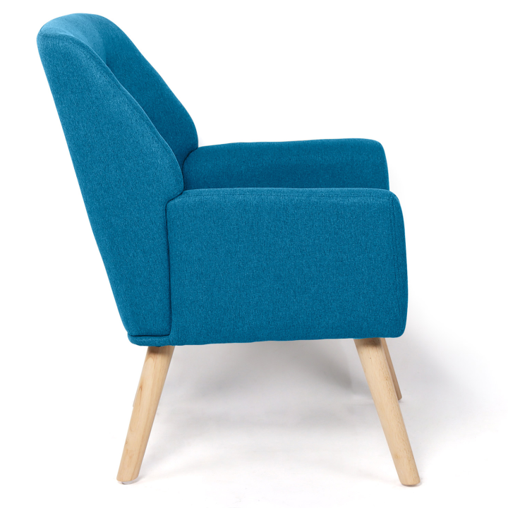 Fauteuil scandinave NAT en tissu bleu canard