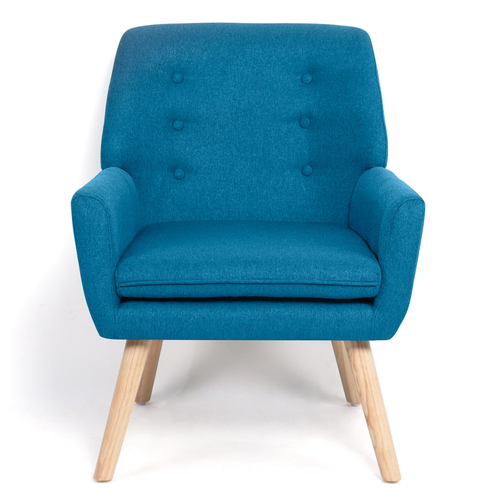 Fauteuil scandinave NAT en tissu bleu canard