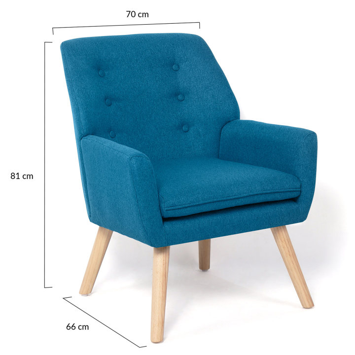 Fauteuil scandinave NAT en tissu bleu canard