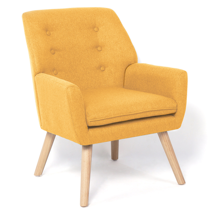 Fauteuil scandinave NAT en tissu jaune moutarde