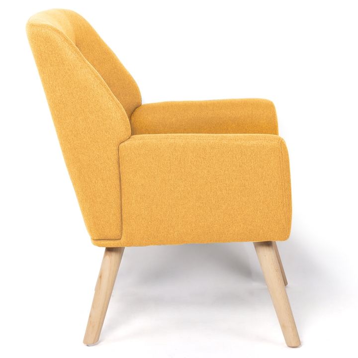 Fauteuil scandinave NAT en tissu jaune moutarde