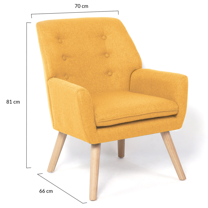 Fauteuil scandinave NAT en tissu jaune moutarde