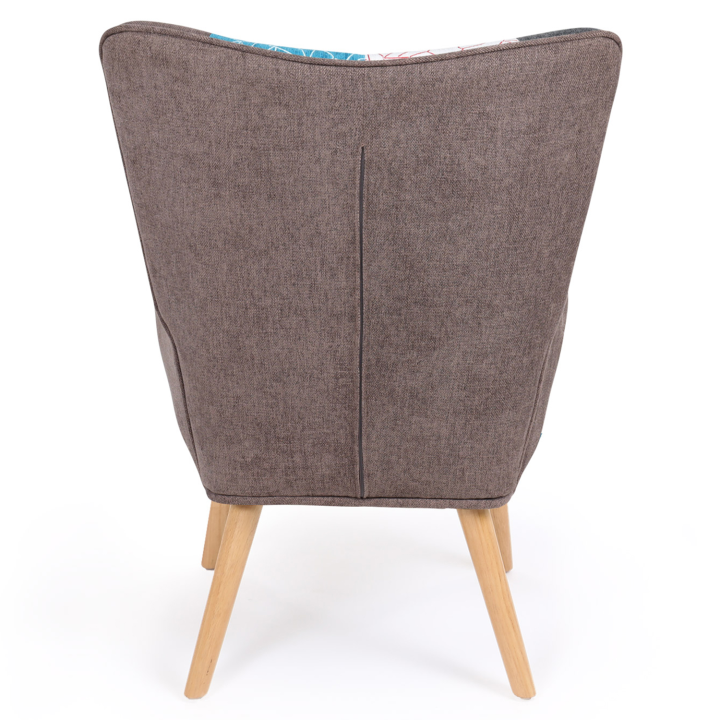 Fauteuil scandinave IVAR en tissu patchwork multicouleurs