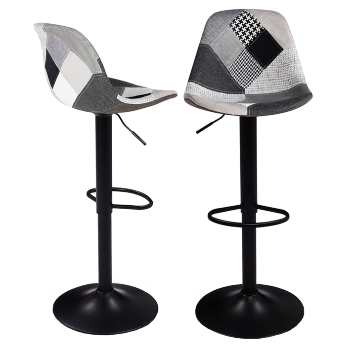 Taburetes de bar ajustables patchwork negro, gris y blanco x2 - KARL | ID Market