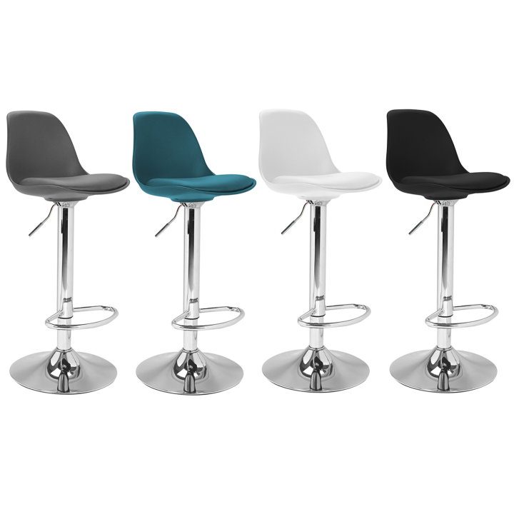 Lot de 4 tabourets de bar KARL mix color gris foncé, bleu canard, blanc et noir