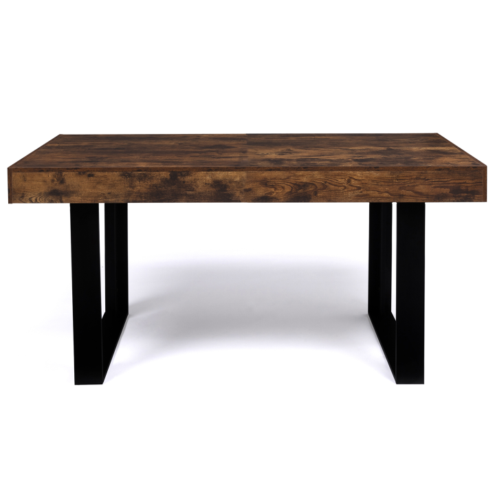 Table à manger rectangle PHOENIX 6 personnes bois effet vieilli et noir 160 cm