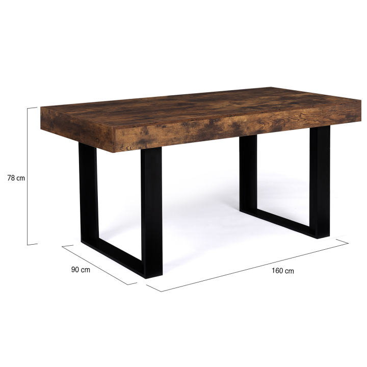 Mesa de comedor industrial en madera envejecida y efecto negro 160 cm - PHOENIX | ID Market